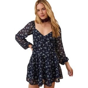 NWT Altar'd State Navy Floral Faux wrap Long Sleeve Dress size large